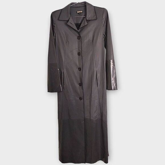 Rozae Nichols‎ Womens Raincoat Sz Petite Midi Luxury Matrix Goth Vintage 80s - Picture 1 of 12